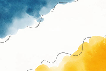 Abstract design with blue and yellow watercolor textures on a white background