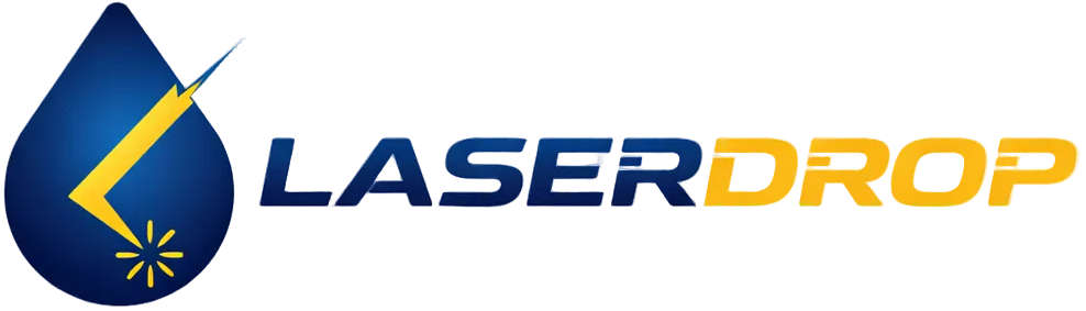 LaserDrop logo with a blue droplet shape on a white background
